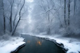  winter stone path lit river