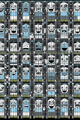 SQUARE GRIDS GHOST FACES CARTOON DANCING STYLE OF HIROKU OGAI