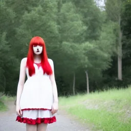 raluca granola, white male, pretty girl face, red haired, skinny, dress like gothic