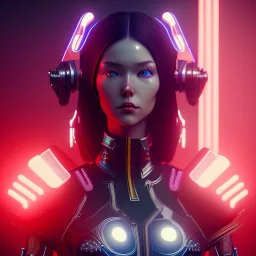 Russian, Cyber Woman, red hair, samurai, cyberpunk, neon, highly detailed, art stations, concept art, smooth, unreal engine 5, god rays, ray tracing, RTX, lumen lighting, ultra detail, volumetric lighting, 3d, finely drawn, high definition, high resolution, gradient background