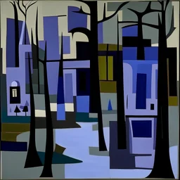 A grayish purple swamp painted by Stuart Davis