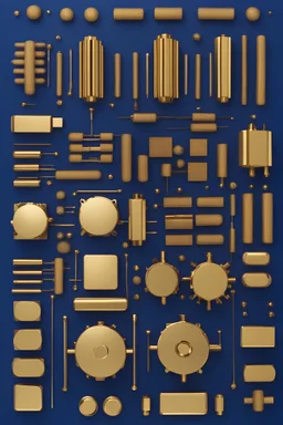 beautiful small gold semiconductors on a blue background