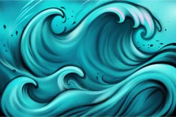 a background of surf waves with black linework, blue teal tones, surf culture, kawaii cute. + vector linework. swirling in bottom right. add pink and magenta emotional graffiti over edges