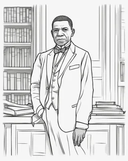 Outline art for coloring pages with Booker T. Washington, white background, sketch style, only use black outline, white background, no shadows and well and clear outline