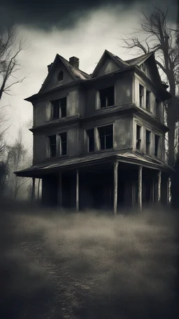 old abandoned house in the style of a horror film.