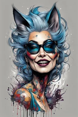 highly detailed full color, caricature concept illustration of a seductive female Silver Fox Blues singer , maximalist, sharp focus, highest resolution, in the styles of Ralph Steadman, Alex Pardee, Denis Forkas , and Masahiro Ito, boldly inked, 8k, coarse, gritty textures