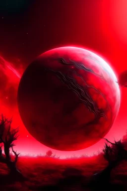 A3 format spray paint planet with nebula in the background all in red tint.