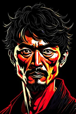 portrait of a dark haired man, by hiroshi hirata, 4k, digital illustration