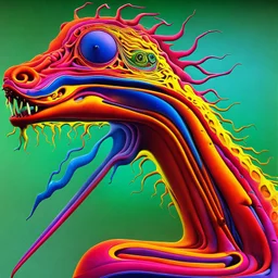 Autophagy body consuming itself, moral hazard, rule of thirds, by Gerald Scarfe, asymmetric surrealism, abstract, volumetric lighting, existential dread, colorful, surrealism, primary colors, uv bar code art effect, weirdcore