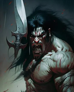 weeping human berserker meaty black hair big greatsword