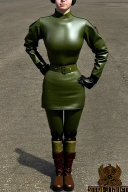 Russian military girls. Steam-punk style face and head with integrated old-fashioned cameras and phone. Army green surfaces body, latex. Perfect body, thick thighs and calves. Asa Akira body. Wide hip, skirt bleats nicely. Partly symmetrical. Straitjacket. Rusty and decayed background. Steam-plunge air-bottles. Euclidean 3D-tiling walls. 5th dimensional surface structures. Oppressive atmosphere