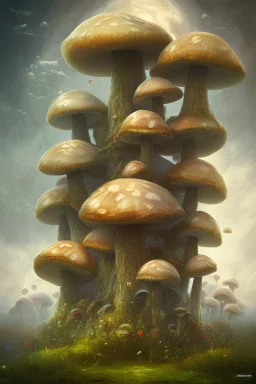 happy mushroom city in the forest