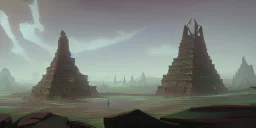 an ancient city underground with chenals and waterfalls an hourglass pyramid