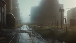 post-apocalyptic urban landscape with overgrown nature