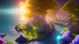 crystal cosmic and galactic ambiance hill sky sea ocean space galaxy rocks sunny trees pools surreal, full of details, smooth, bright sunshine，soft light atmosphere, light effect，vaporwave colorful, concept art, smooth, extremely sharp detail, finely tuned detail, ultra high definition, 8 k, unreal engine 5, ultra sharp focus