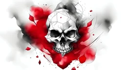 رسم ابداعي للؤلؤة أو ياقوتة ماسية حمراء داخلها وميض صغير أسود تبعث منها دخان ابيض خفيف فيه مع خلفية فاتحة فيها رؤوس شياطين?