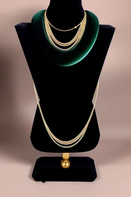 dark green velvet Necklace Mannequin Stand on a luxury table