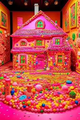 A pink realm made out of candy designed in German folk art painted by Gustav Klimt