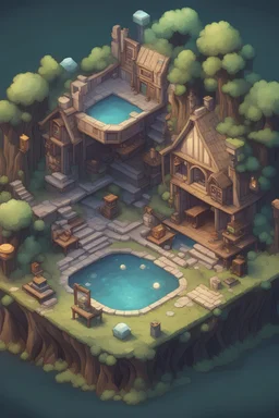 a fantasy place isometric where there is someone bring camera