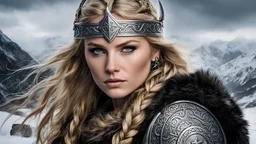 winter, a portrait of a fierce Viking shieldmaiden, embodying bravery and resilience in a rugged landscape, AnjelikaV2