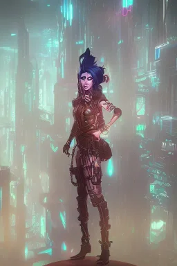 steampunk elf in a neon dystopian city