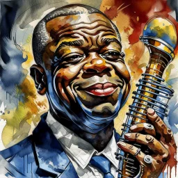 dnd, fantasy, watercolour, humongous strokes, stylistic, portrait, illustration, furry, Louis Armstrong , personable face