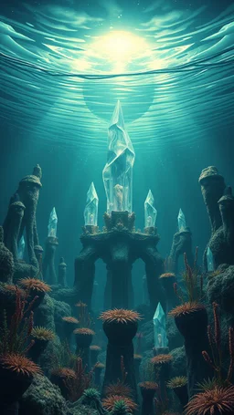 Under the water aliens colony with Crystal dooms and strange sea plants