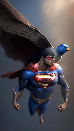 superman become bird, ultra realistic, 4k, ultra detail, full body, full picture