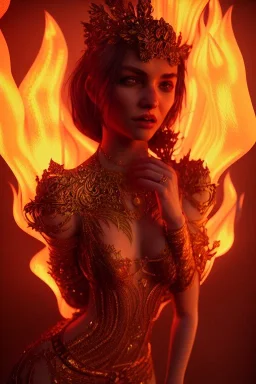 portrait of samantha cat prince set in fire, cinematic lighting, photorealistic, ornate, intricate, realistic, detailed, volumetric light and shadow, hyper HD, octane render, unreal engine 5 insanely detailed and intricate, hypermaximalist, elegant, ornate, hyper-realistic, super detailed --v 4