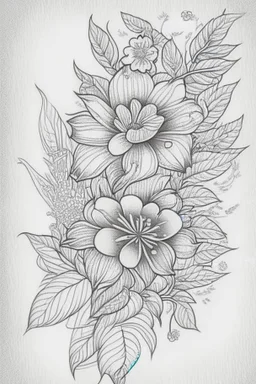 line tattoo design, neo traditional, flower, detailed