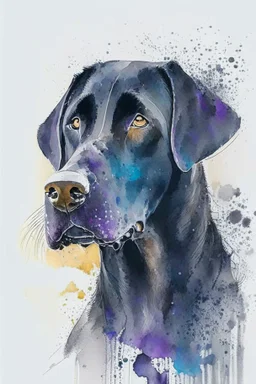 abstract watercolour of a black Labrador dog’s head
