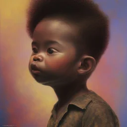 African American baby boy composer at black piano modern art