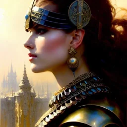 portrait beautifull face girl medieval metal armor balanciaga fashion clothe painting by gaston bussiere, greg rutkowski, yoji shinkawa, yoshitaka amano, tsutomu nihei, donato giancola, tim hildebrandt, oil on canvas, trending on artstation, featured on pixiv, cinematic composition, extreme detail