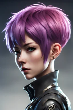 female scifi space pirate Uzaki pixie cut hair