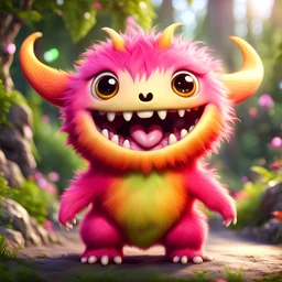 cute monster happy realistic, 8k, fantasy, ultra-realistic, ultra-8k, beautiful