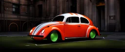 blimp vw-beetle hybrid, retrofuturistic, phototrealism