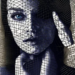 a drawing of a woman's face with a grid pattern on it, computer graphics by Igor Morski, behance, analytical art, daz3d, behance hd, sketchfab