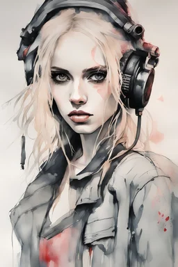 Singer Danish MØ face, Style cyberpunk, watercolor illustration by <agnes cecile> <John Kenn Mortensen> <Yoji Shinkawa>,