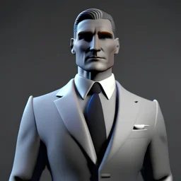 white British dressed in a business suit 3D 8K animated style dark gray background face is more clear and image colorful