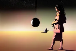 picture of a woman in the space, follow the style of Bansky