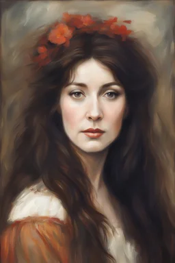 Portrait of Kate Bush in John William Waterhouse painting style