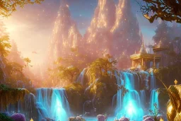  white and gold crystal cosmic ambiance，waterfall, full of details, smooth, bright sunshine，soft light atmosphere, light effect，vaporwave colorful, concept art, smooth, extremely sharp detail, finely tuned detail, ultra high definition, 8 k, unreal engine 5, ultra sharp focus