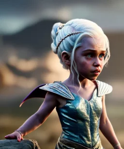 Daenerys Targaryen toddler, full body, dramatic lighting, angry, hyper realistic,