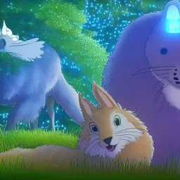 Ghibli animal in glowing sparkling nature detailed animation 4k