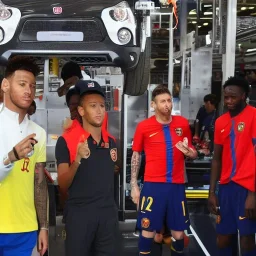 Neymar, Messi e Pelé trabalhando na Fiat linha de montagem
