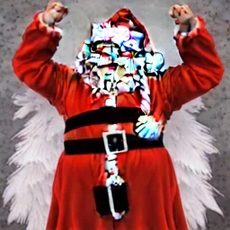 wings, freaky Santa with wings, laughing, flying, wings