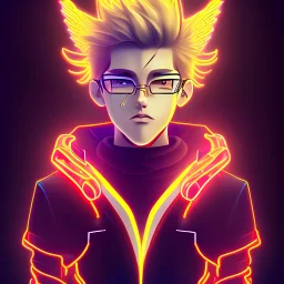  neon anime boy badass logo with gold and silver phoenix