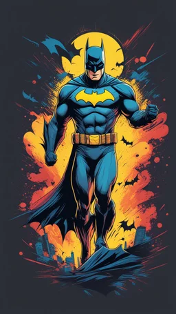 illustration for t-shirt design of Batman, vector illustration, optimize for bold lines, vibrant colors suitable for printing, centered, isolated, illustration, vibrant.