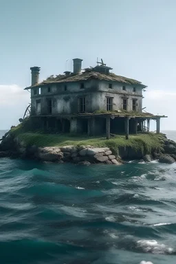 An abandoned house on an island in the middle of the ocean