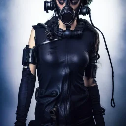 portrait of beautiful woman wearing ultra cyberpunk dystopian fashion, gas mask, ripped clothing, mist and fog, 8k, high-quality, ultra-fine detail, Brian Froud, Howard Lyon, Anna Dittman, Anne Stokes, Selina French, Greg Rutowski